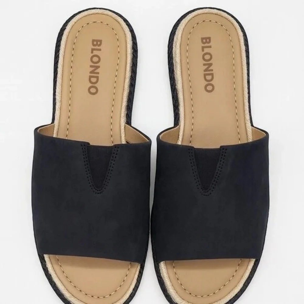 Blondo Emilia Black Leather Slide Sandals 7.5